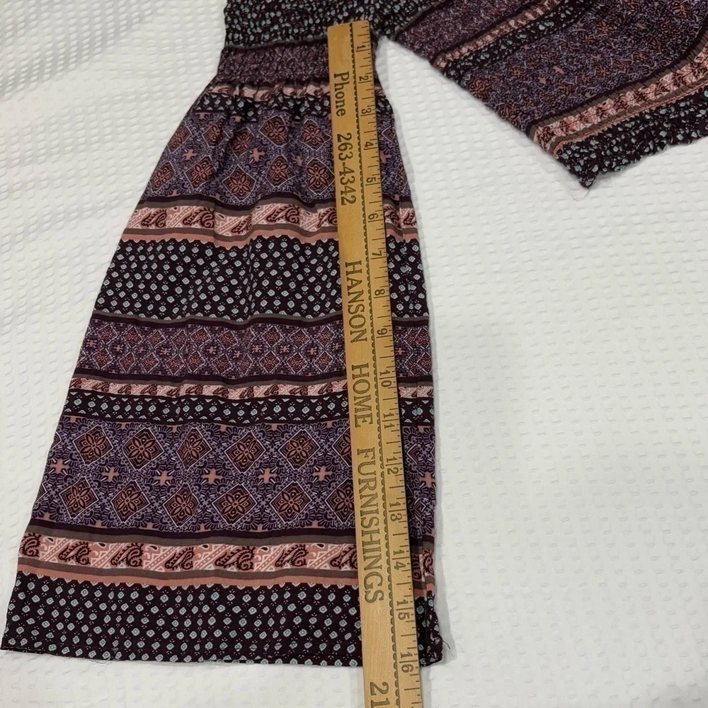 Charlotte Russe Smocked Boho Gypsy Womens Crop Top Bell Sleeves Purples sz Small
